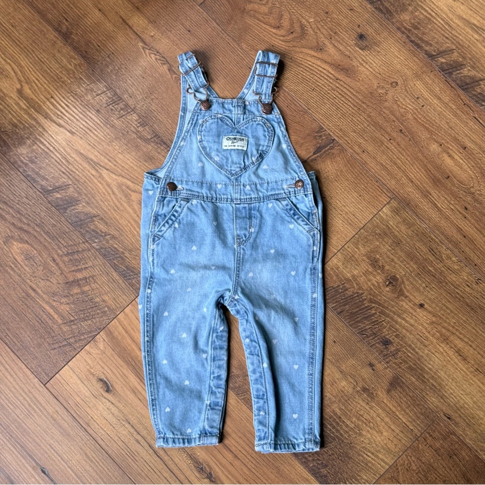 Heart Print Denim Overalls